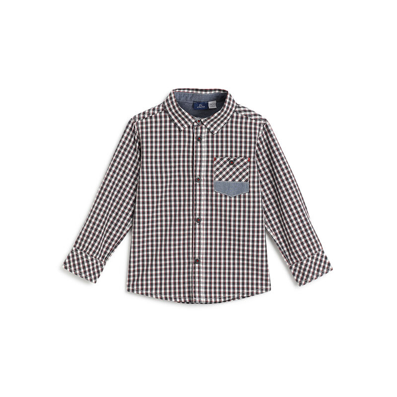 Boys Dark Grey Checkered Long Sleeve Shirt image number 0